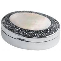 PB222 Sterling Silver Marcasite and Mother of Pearl Oval Pill Box