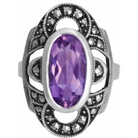 RG212   Ring With Marcasite and Amethyst Sterling Silver