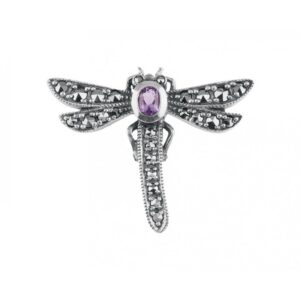 B274   Marcasite Dragonfly Brooch Sterling Silver 