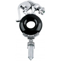 B327   Onyx Panther Brooch Sterling Silver