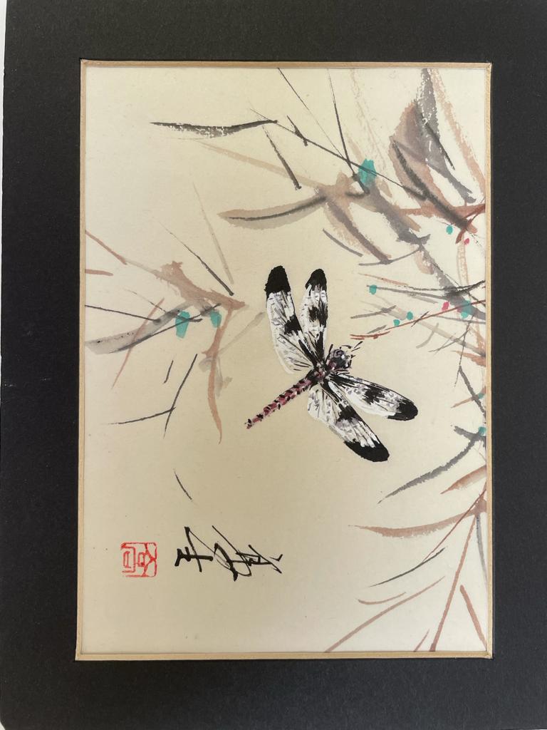 BLACK AND WHITE DRAGON FLY ORIGINAL PAINTING