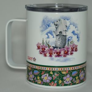Batik Green Strip Orchid Spring Design Merlion Mug