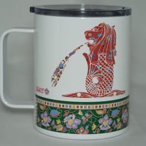 Batik Strip Orchid Spring Batik Design Red Merlion Mug